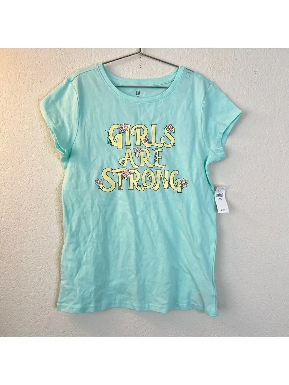 Gap Kids Girls Are Strong Floral short sleeve graphic tee mint aqua green
